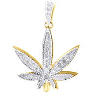 10K Yellow Gold Diamond Mini Marijuana Leaf Plant Pendant 1.25" Charm (.60 Ct.)