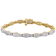 10K Yellow Gold Round & Baguette Cut Diamond Bracelet 7" Hexagon Frame Link 1 CT