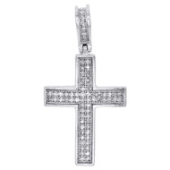 10K White Gold Genuine Diamond Dome Cross Mini Pendant 1.20" Pave Charm 0.25 CT.