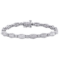 10K White Gold Round & Baguette Cut Diamond Bracelet 7" Hexagon Frame Link 1 CT.