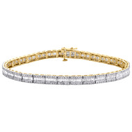 10K Yellow Gold Round & Baguette Cut Diamond Bracelet 7" Invisible Set Link 3 CT