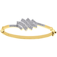 10K Yellow Gold Diamond Bangle Bracelet Ladies Round Cut Pave Set Wave 1/2 Ct.