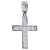 Diamond Mini Cross Pendant Real 10K White Gold 0.25 Ct. Pave Concave Charm 1.21"