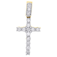 10K Yellow Gold Round Solitaire Diamond Cross Pendant Prong Set Charm 0.62 Ct.