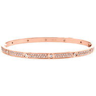 18K Rose Gold Genuine Round Cut Diamond Stackable Bangle 20cm Bracelet 1.88 CT.