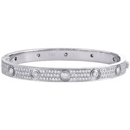 18K White Gold Genuine Round Cut Hinged Diamond Bangle 21cm Bracelet 7mm | 5 CT.