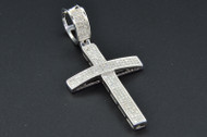Diamond Cross Pendant 10K White Gold Pave Round Cut 0.70 CT. Domed Charm