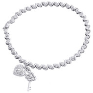 Sterling Silver Ladies Round Diamond Heart S Style Link 7.5" Bracelet 0.11 Ct.