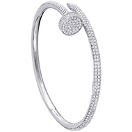 14K Solid White Gold Round Diamond Nail Bangle Size 20cm Unisex Bracelet 4 CT.
