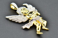 Diamond Mini Angel 3D Pendant .925 Sterling Silver Yellow Finish Charm 0.55 CT