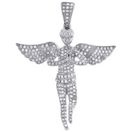 Diamond Angel Pendant 10K White Gold Fully Iced Pave Charm 1.05 CT.