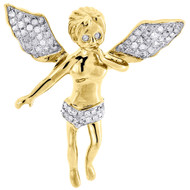 Diamond Angel Pendant 10K Yellow Gold Round Pave Charm 0.40 CT.