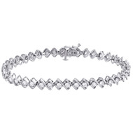 Ladies 10K White Gold Fancy S Link Diamond Solitaire Tennis 7" Bracelet  3 CT.