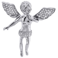 Diamond Angel Pendant 10K White Gold Round Pave Charm 0.40 CT.