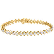Ladies 10K Yellow Gold Fancy S Link Diamond Solitaire Tennis 7" Bracelet  3 CT.