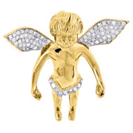 Diamond Angel Pendant 10K Yellow Gold Round Pave Charm 0.50 CT.