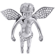 Diamond Angel Pendant 10K White Gold Round Pave Charm Set 0.50 CT.