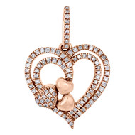 14K Rose Gold Diamond Double Outlined Heart Pendant Prong Setting Charm 0.26 Ct.