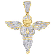 10K Yellow Gold Diamond Praying Hands 3D Angel Pendant 2" Pave Charm 1.50 ct.