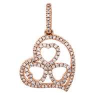 14K Rose Gold Round Diamond Pendant Heart Shaped Titled Frame Necklace 0.26 Ct.