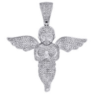 10K White Gold Diamond Praying Hands 3D Angel Pendant 2" Pave Charm 1.50 ct.