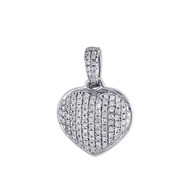 14K White Gold Diamond Heart Shape Dome Pendant 0.57" Womens Pave Charm 0.18 CT.