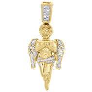 Diamond Mini Angel Pendant 925 Sterling Silver Yellow Finish 1.30" Charm 1/8 CT.