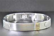 Stainless Steel Mens Diamond Round Cut Channel Set Link Bracelet 11mm, 0.25 Ct.