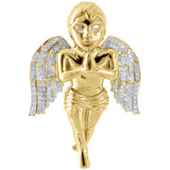 Diamond Mini 3D Angel Piece Cherub Pendant 10K Yellow Gold 2.08" Charm 0.85 Ct.