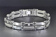 Stainless Steel Diamond Bracelet Mens W/14k White Gold Accents 8.5 inch