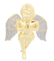 Genuine Diamond Angel Slide Pendant .925 Sterling Silver Mens 2" Charm 0.85 Ct.