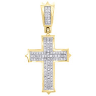 10K Yellow Gold Real Round Diamond Cross Pendant 1.20" Mini Pave Charm 0.15 CT.