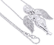 Diamond Angel Pendant .925 Sterling Silver and 2mm Bead Chain 0.85 Ct.