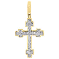 10K Yellow Gold Real Diamond Cross Designer Pendant 1.30" Mini Pave Charm 1/6 CT