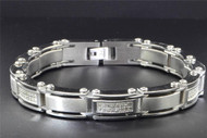 Mens Diamond Bracelet Stainless Steel High Polished 2 Row Fancy Links 8.5"