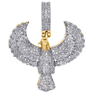 10K Yellow Gold Real Diamond US Flying Eagle Pendant 1.20" Unisex Charm 0.63 CT.