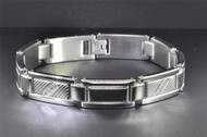 Mens Stainless Steel Genuine Diamond Bracelet Textured & Polished .10 ct.