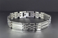 Mens Diamond Stainless Steel Bracelet High Polished Fancy Links 8.75 inch
