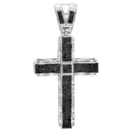 Mens Sterling Silver Black Diamond Statement Cross Pendant 3.15" Charm 1.39 CT.