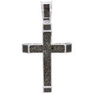 Sterling Silver Real Black Diamond Cross Pendant 3.30" Mens Pave Charm 1.81 CT.