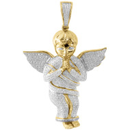 Diamond Mini 3D Angel Piece Pendant Fully Iced 10K Yellow Gold 2" Charm 1 Ct.