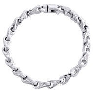 10K White Gold 6.70mm Diamond Teardop 3D Link Bracelet 8.50" Bezel Set 3.66 CT.