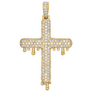 10K Yellow Gold Genuine Round Diamond Drip Cross Pendant Mens 2" Charm 3.82 CT.