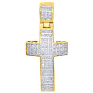 10K Yellow Gold Genuine Diamond Mini Cross Domed Pendant 1.50" Charm 0.25 Ct.