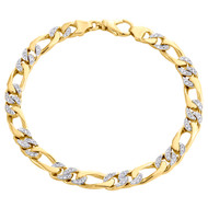 10K Yellow Gold 6.50mm Handset Diamond 3D Figaro Link Bracelet 8.50" | 0.94 CT.
