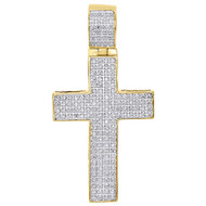 10K Yellow Gold Genuine Diamond Mini Cross Pendant 1.95" Mens Flat Charm 0.50 Ct