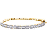 14K Yellow Gold Real Round Diamond Cluster Bangle Channel Set Bracelet 2.20 CT.