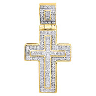 10K Yellow Gold Genuine Diamond Mini Cross Pendant 1.45" Mens Flat Charm 0.25 Ct