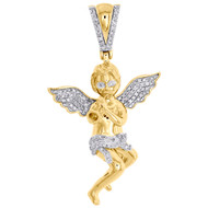 10K Yellow Gold Diamond Seven Angel Blowing Trumpet Pendant 1.70" Charm 0.30 CT.