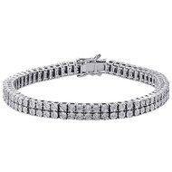 White Diamond Bracelet Mens 2 Row Tennis Link Design Sterling Silver 0.38 ct.